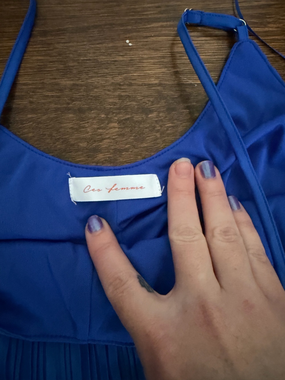 Ces Femme Cobalt Blue Pleated Wide-Leg Jumpsuit - Picture 2 of 6